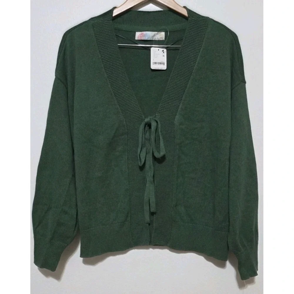 Free People Beach Solar Sweater Set‎ Women Sz S Cardigan Pant Lounge Pine Green